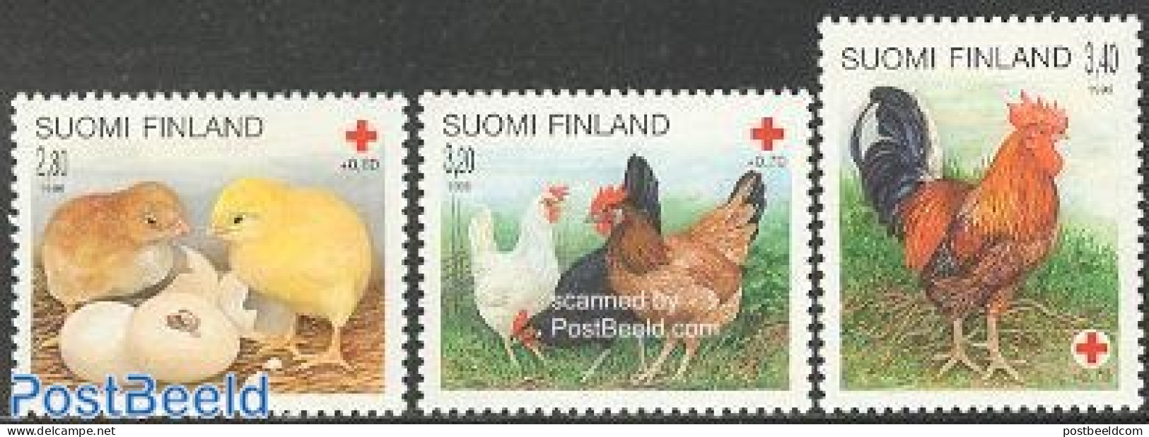 Finland 1996 Red Cross, Chicken 3v, Mint NH, Health - Nature - Red Cross - Birds - Poultry - Ongebruikt