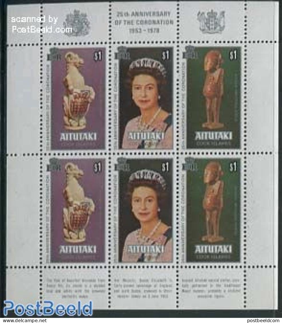 Aitutaki 1978 Silver Anniversary Of Coronation M/s, Mint NH, History - Kings & Queens (Royalty) - Royalties, Royals