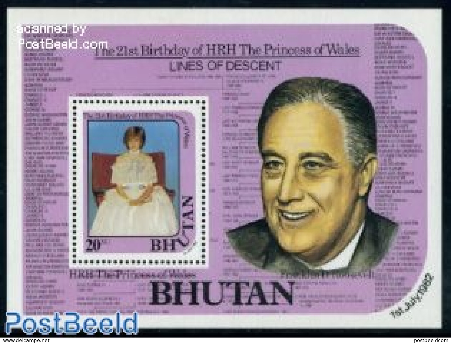 Bhutan 1982 Diana 21st Birthday S/s, Mint NH, History - Kings & Queens (Royalty) - Case Reali