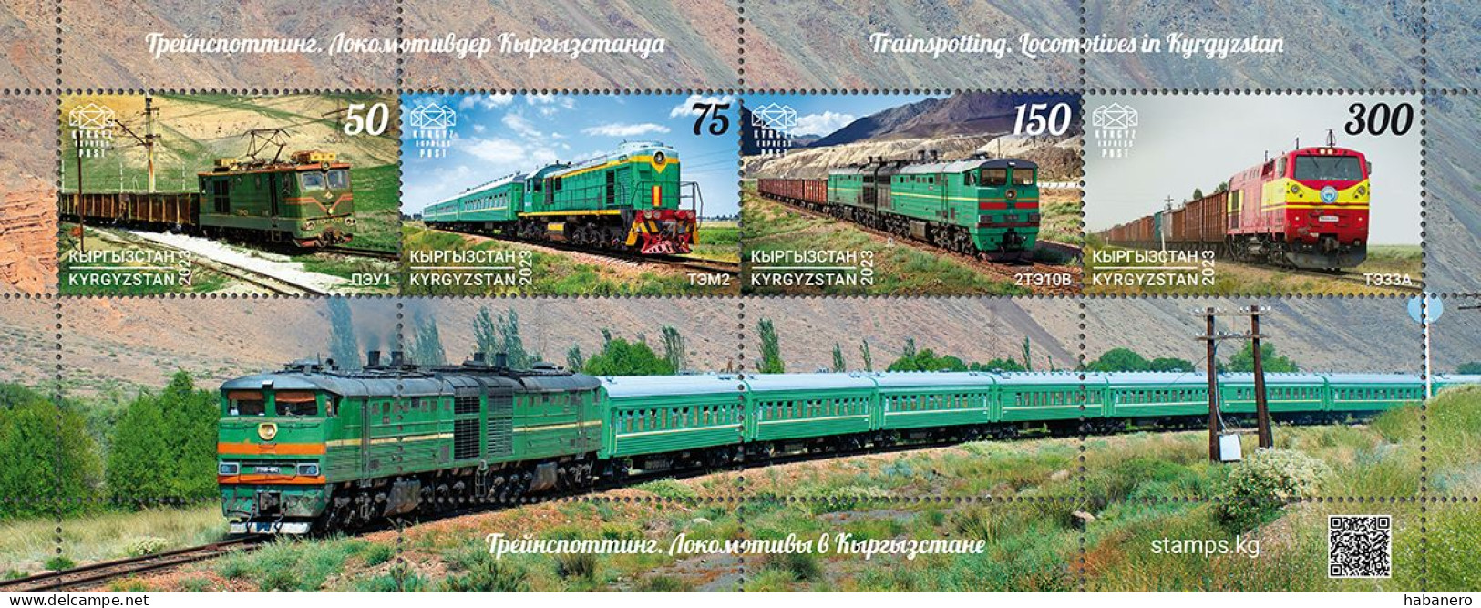 KYRGYZSTAN 2024 KEP 206-209 LOCOMOTIVES IN KYRGYZSTAN MINT MINIATURE SHEET ** - Trains