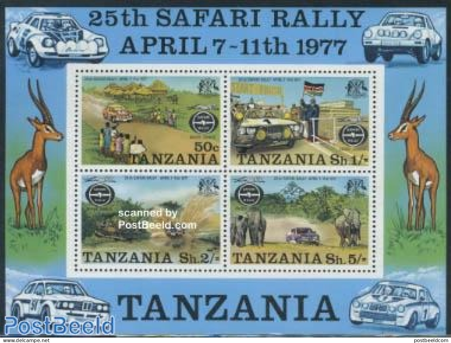 Tanzania 1977 Safari Rallye S/s, Mint NH, Nature - Sport - Transport - Elephants - Autosports - Sport (other And Mixed.. - Voitures