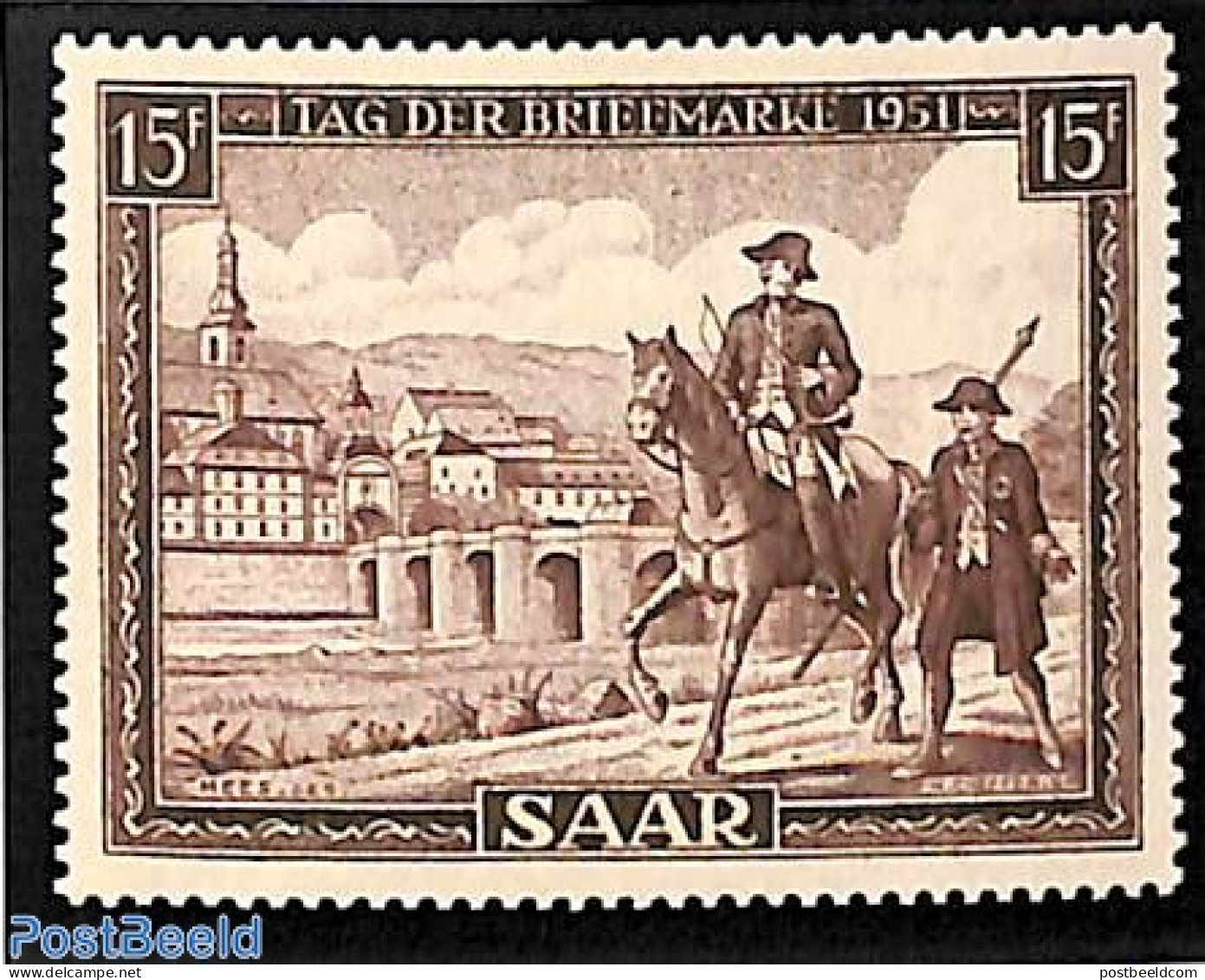 Germany, Saar 1951 Stamp Day 1v, Mint NH, Nature - Horses - Post - Stamp Day - Art - Bridges And Tunnels - Post