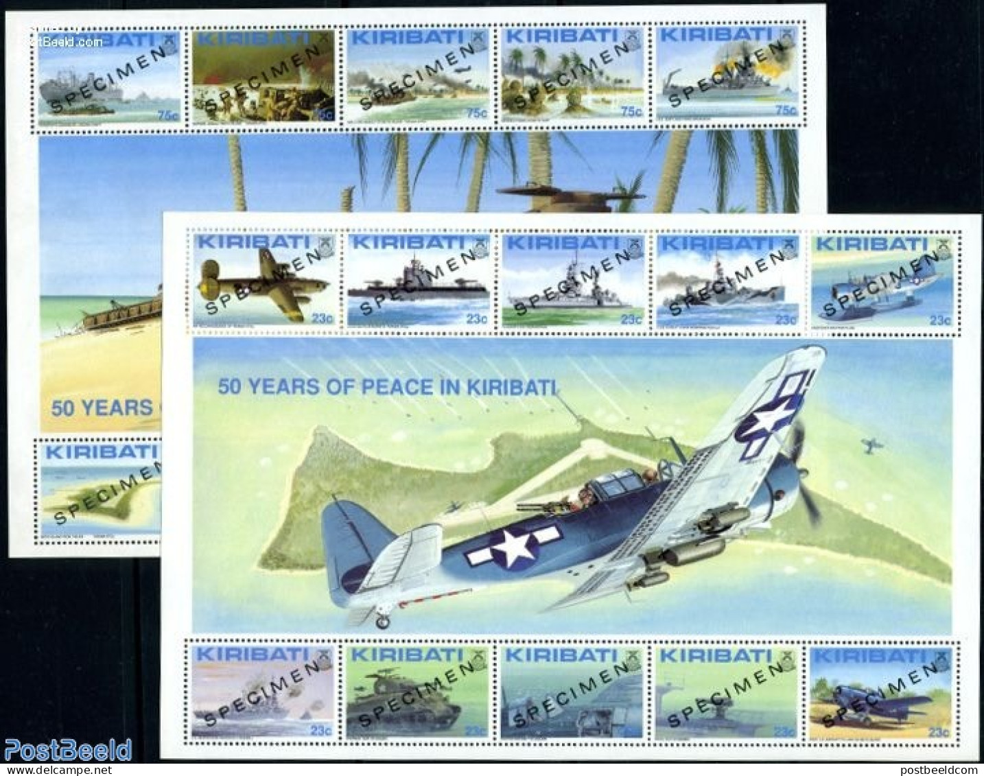 Kiribati 1993 End Of World Wat II 20v SPECIMEN (2 M/s), Mint NH, History - Transport - World War II - Aircraft & Aviat.. - WW2 (II Guerra Mundial)