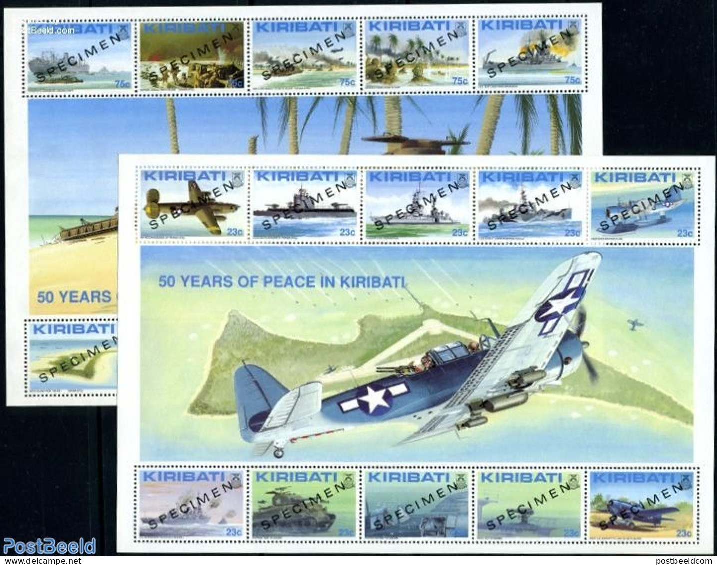 Kiribati 1993 End Of World Wat II 20v SPECIMEN (2 M/s), Mint NH, History - Transport - World War II - Aircraft & Aviat.. - WW2