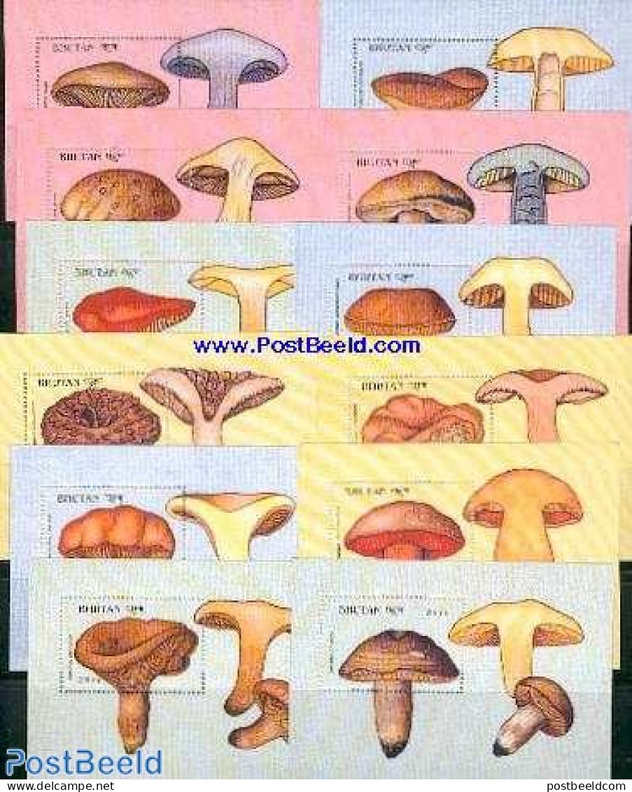 Bhutan 1989 Mushrooms 12 S/s, Mint NH, Nature - Mushrooms - Champignons