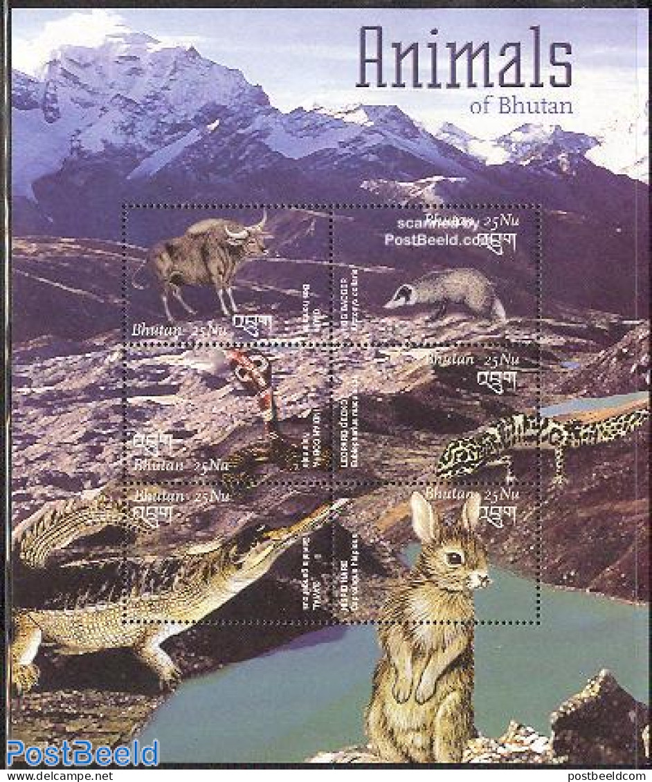 Bhutan 2003 Animals 6v M/s, Mint NH, Nature - Animals (others & Mixed) - Crocodiles - Reptiles - Snakes - Bhután