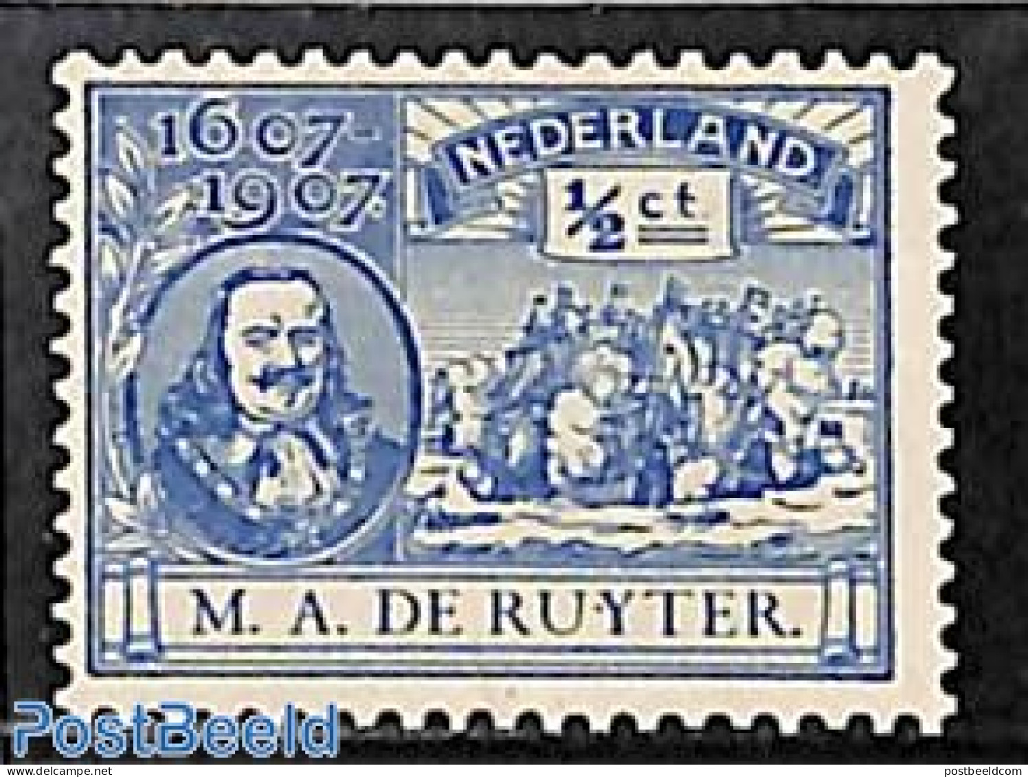 Netherlands 1907 0.5c Michiel De Ruyter, Mint NH, History - Transport - Militarism - Ships And Boats - Ongebruikt