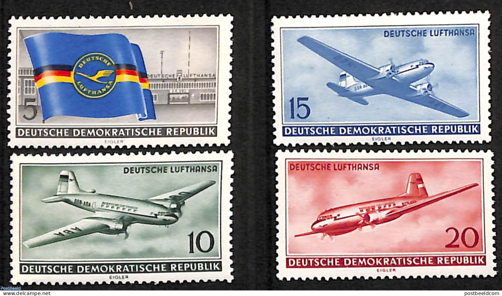 Germany, DDR 1956 Lufthansa 4v, Unused (hinged), History - Transport - Flags - Aircraft & Aviation - Neufs