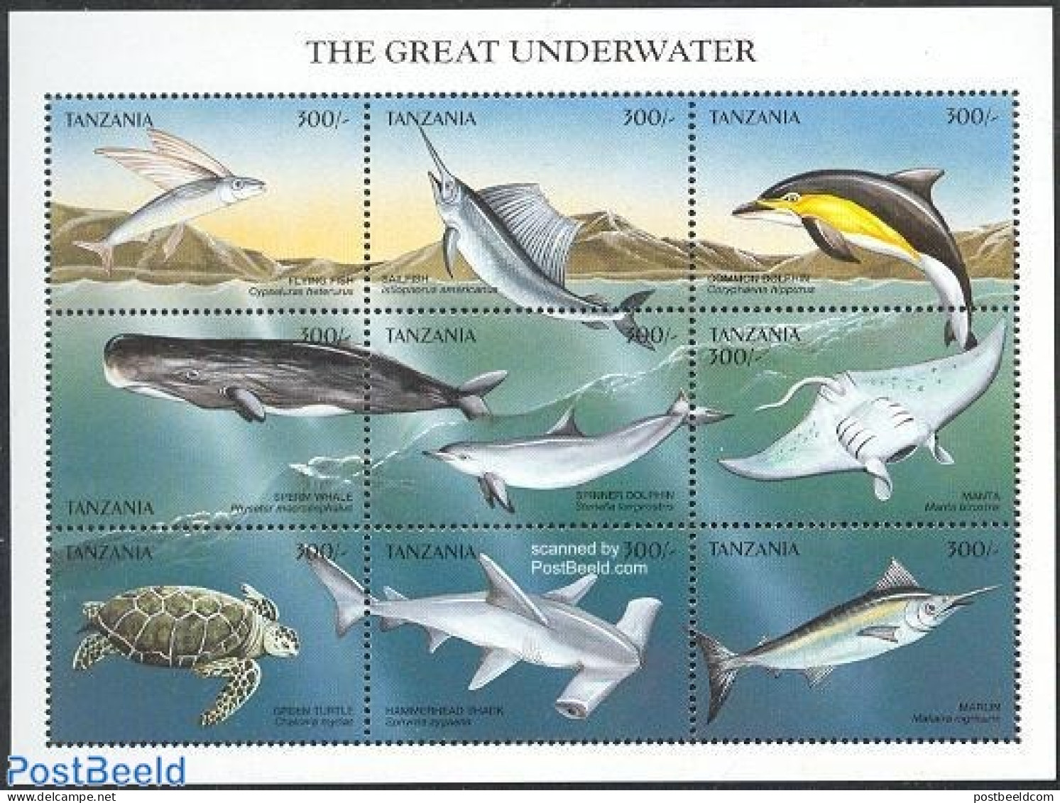 Tanzania 1999 Marine Life 9v M/s, Mint NH, Nature - Fish - Sea Mammals - Turtles - Sharks - Fishes