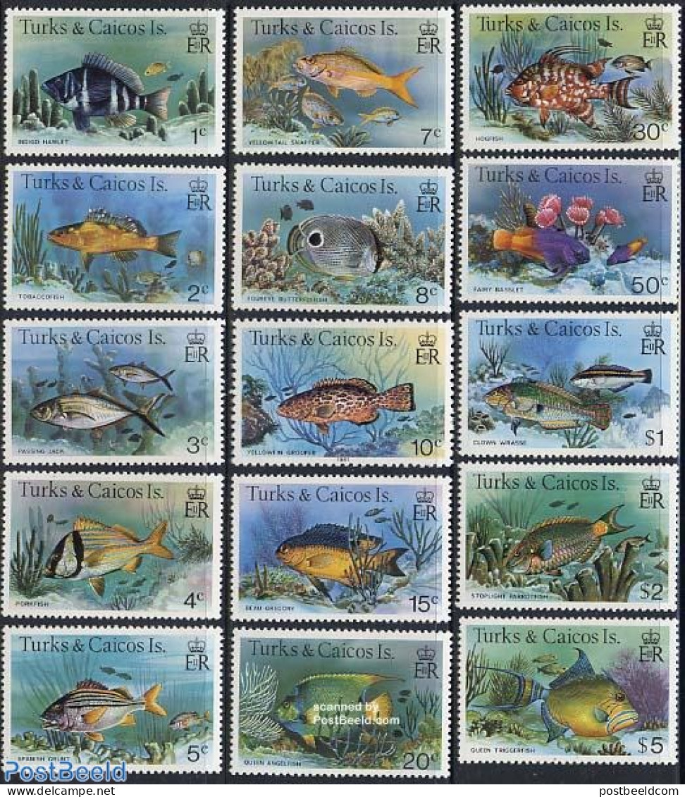 Turks And Caicos Islands 1978 Fish 15v, Mint NH, Nature - Fish - Fishes