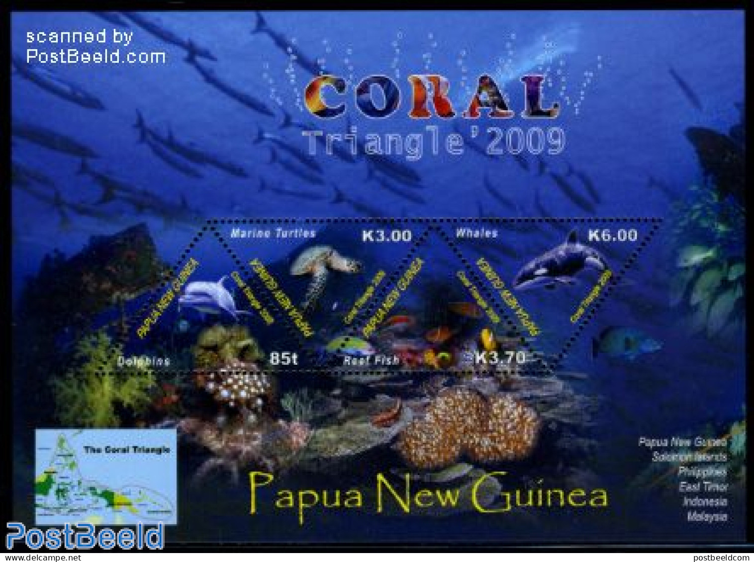 Papua New Guinea 2009 Coral Triangle 4v M/s, Mint NH, Nature - Fish - Sea Mammals - Turtles - Vissen