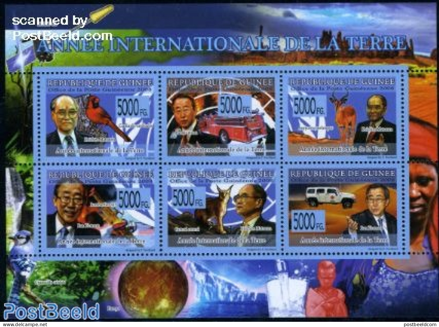Guinea, Republic 2008 Int. Earth Year 6v M/s, Mint NH, Nature - Transport - Animals (others & Mixed) - Birds - Cat Fam.. - Cars
