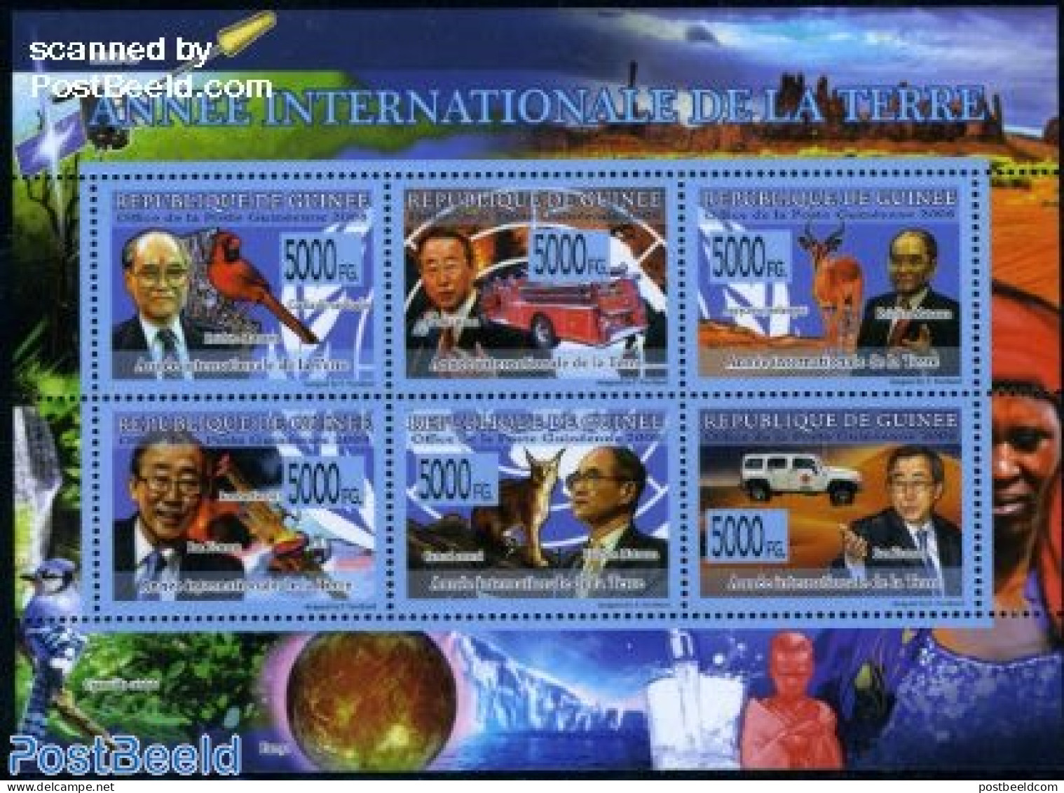 Guinea, Republic 2008 Int. Earth Year 6v M/s, Mint NH, Nature - Transport - Animals (others & Mixed) - Birds - Cat Fam.. - Autos