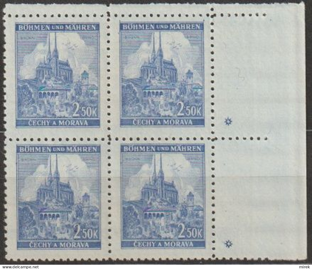129/ Pof. 60, Dark Grey Blue; Corner 4-block, Plate Mark * - Unused Stamps