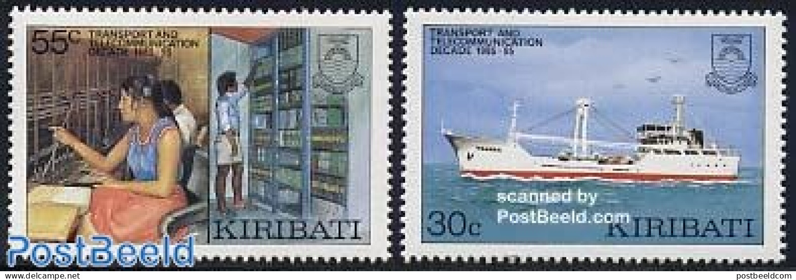 Kiribati 1987 Transport & Telecommunication 2v, Mint NH, Science - Transport - Telecommunication - Ships And Boats - Télécom