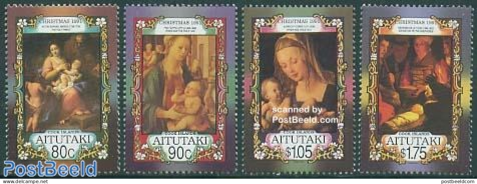 Aitutaki 1991 Christmas 4v, Mint NH, Religion - Christmas - Art - Paintings - Christmas