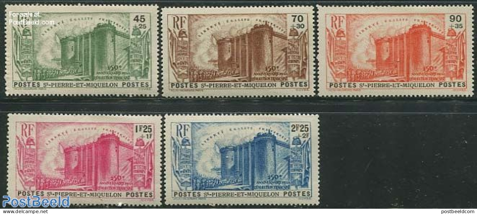 Saint Pierre And Miquelon 1939 French Revolution 5v, Mint NH, Art - Castles & Fortifications - Schlösser U. Burgen