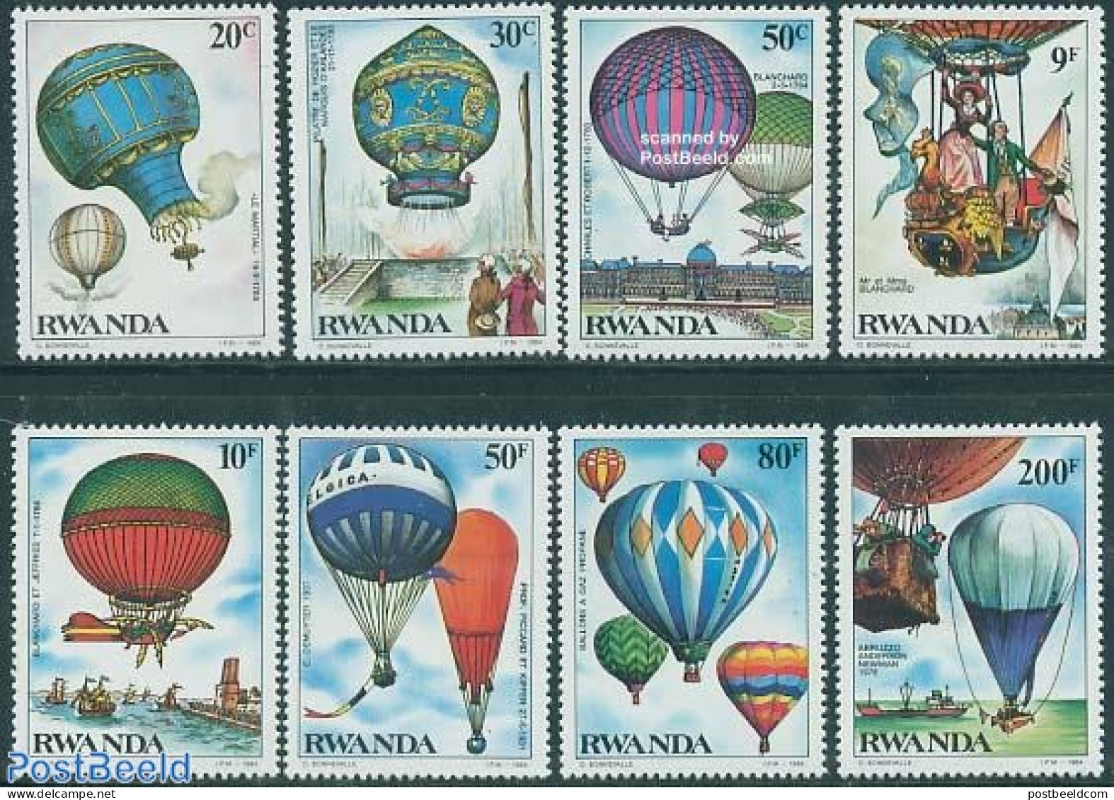 Rwanda 1984 Aviation Bicentenary 8v, Mint NH, Transport - Balloons - Ships And Boats - Luchtballons