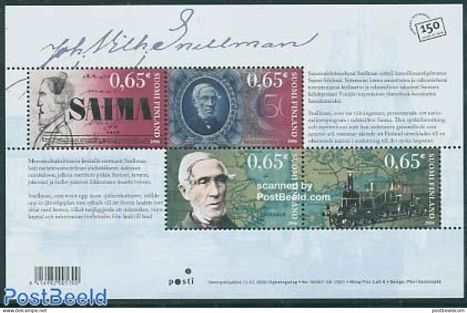Finland 2006 J.V. Snellman S/s, Mint NH, Transport - Various - Railways - Maps - Money On Stamps - Ungebraucht