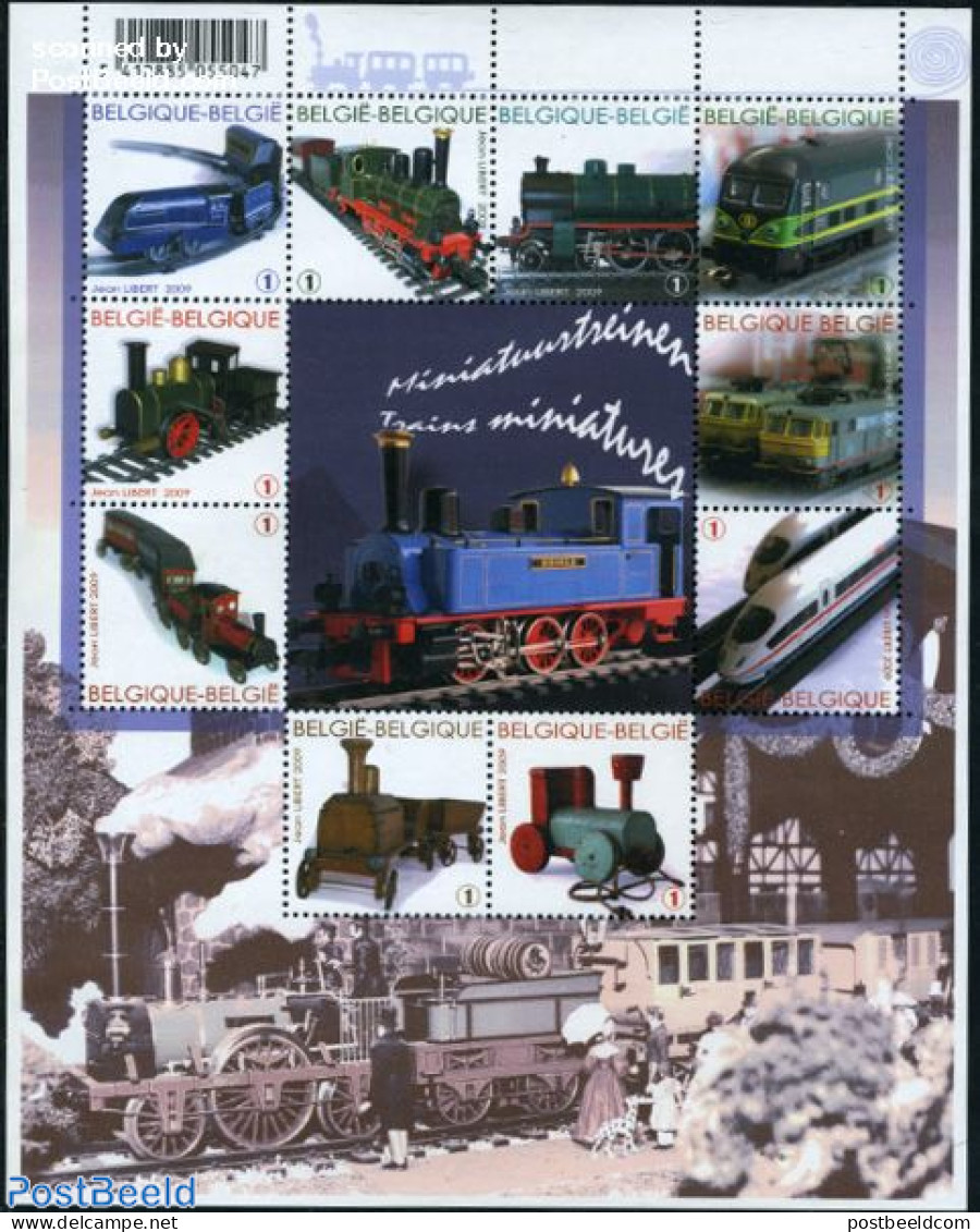 Belgium 2009 Miniature Railways 10v M/s, Mint NH, Transport - Various - Railways - Toys & Children's Games - Unused Stamps