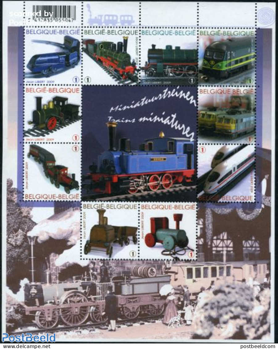 Belgium 2009 Miniature Railways 10v M/s, Mint NH, Transport - Various - Railways - Toys & Children's Games - Nuevos