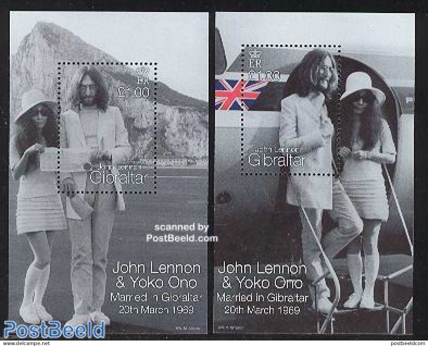 Gibraltar 1999 John Lennon, Yoko Ono 2 S/s, Mint NH, Performance Art - Transport - Music - Popular Music - Aircraft & .. - Muziek