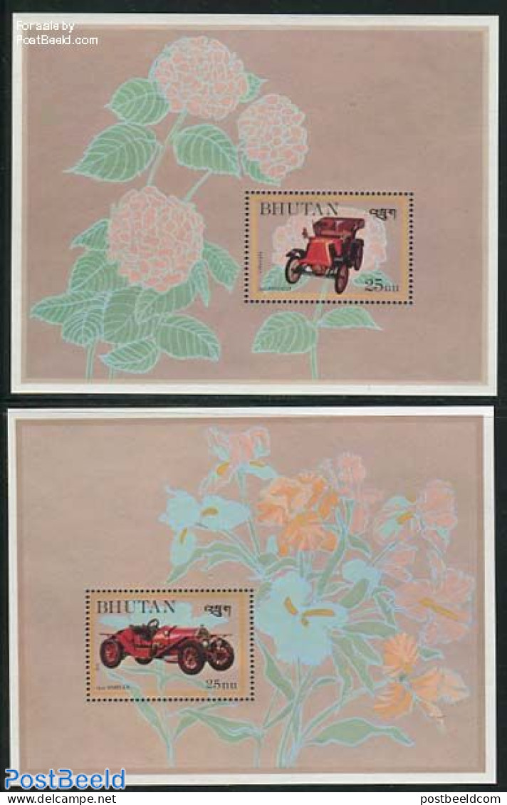 Bhutan 1984 Automobiles 2 S/s, Mint NH, Nature - Transport - Flowers & Plants - Automobiles - Voitures