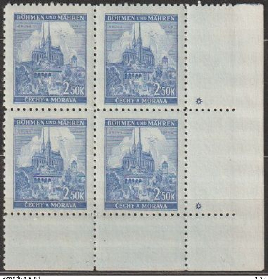 130/ Pof. 60, Dark Grey Blue; Corner 4-block, Plate Mark * - Unused Stamps