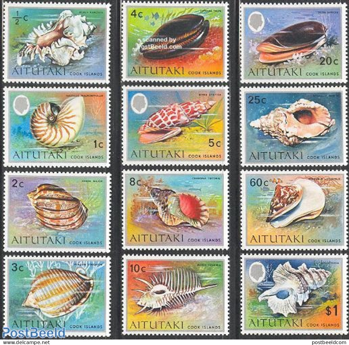 Aitutaki 1974 Definitives 12v, Mint NH, Nature - Shells & Crustaceans - Mundo Aquatico