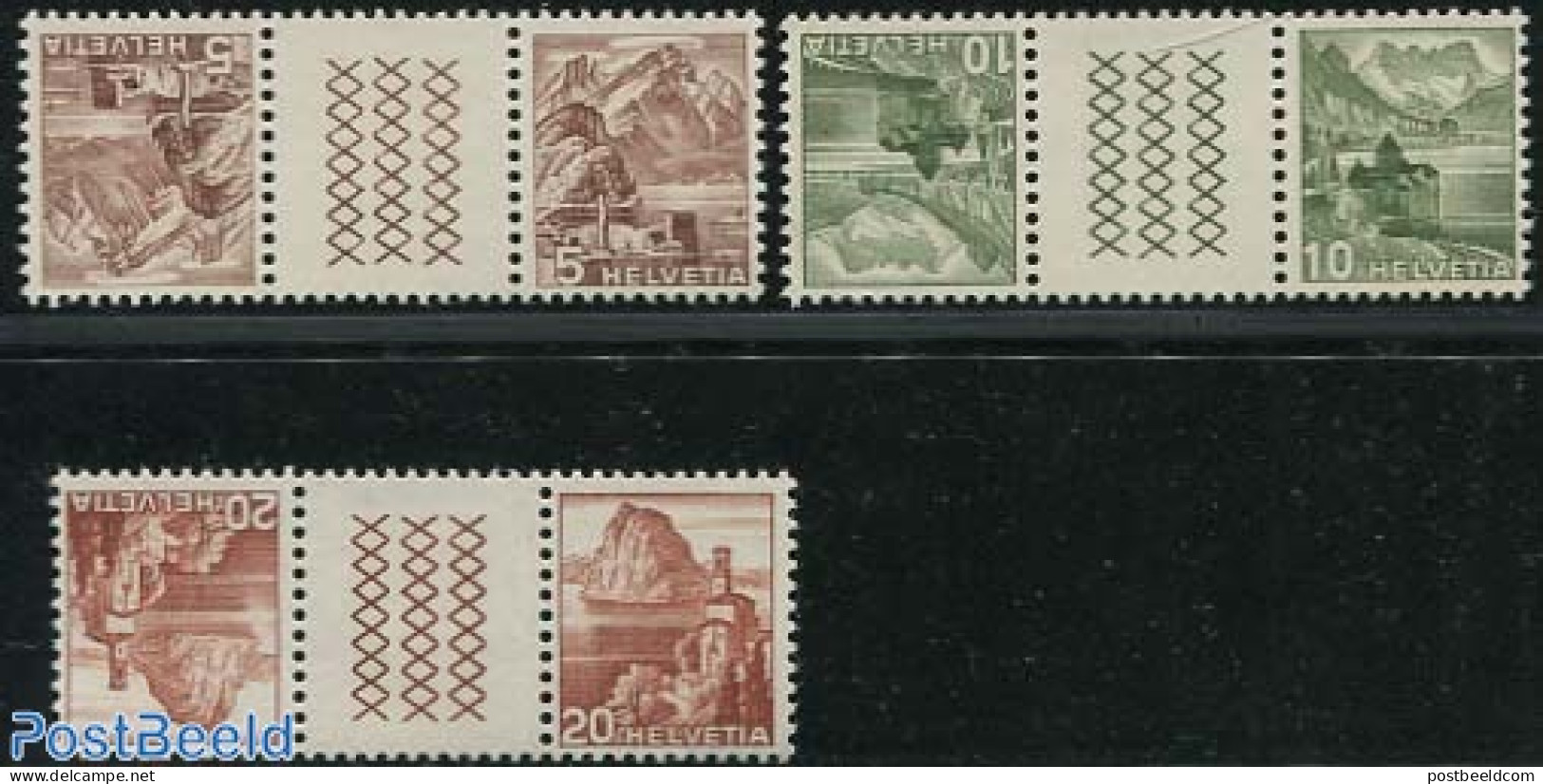 Switzerland 1948 Landscapes 3 Tete Beche Gutterpairs, Mint NH - Unused Stamps
