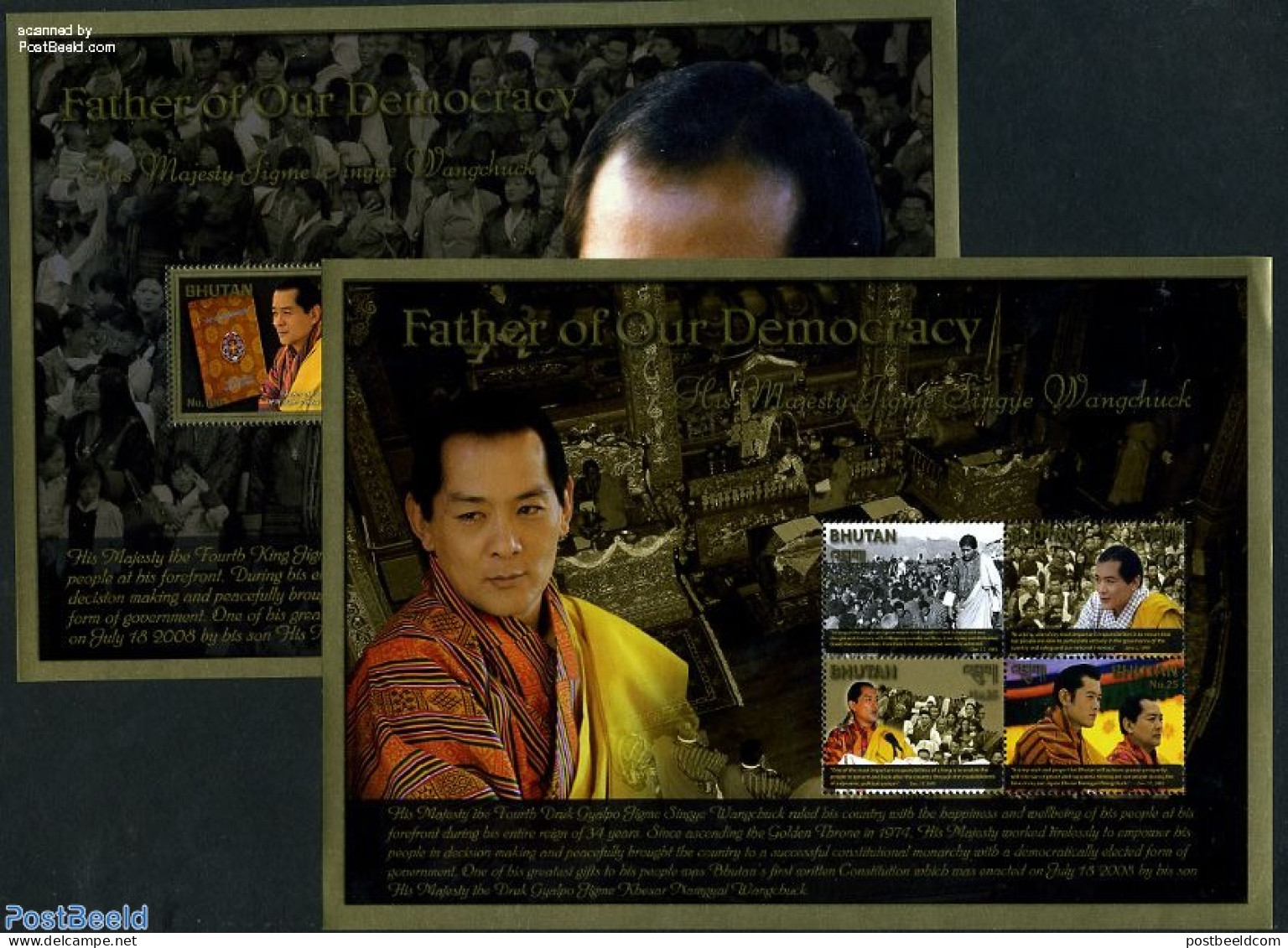 Bhutan 2011 Father Of Our Democracy 2 S/s, Mint NH, History - Kings & Queens (Royalty) - Case Reali