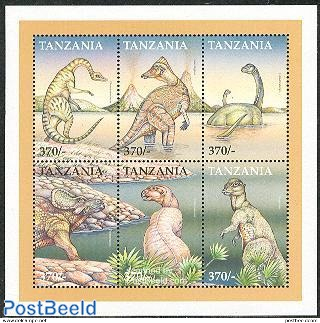 Tanzania 1999 Preh. Animals 6v M/s /Dromiceiomimus, Mint NH, Nature - Prehistoric Animals - Prehistorisch