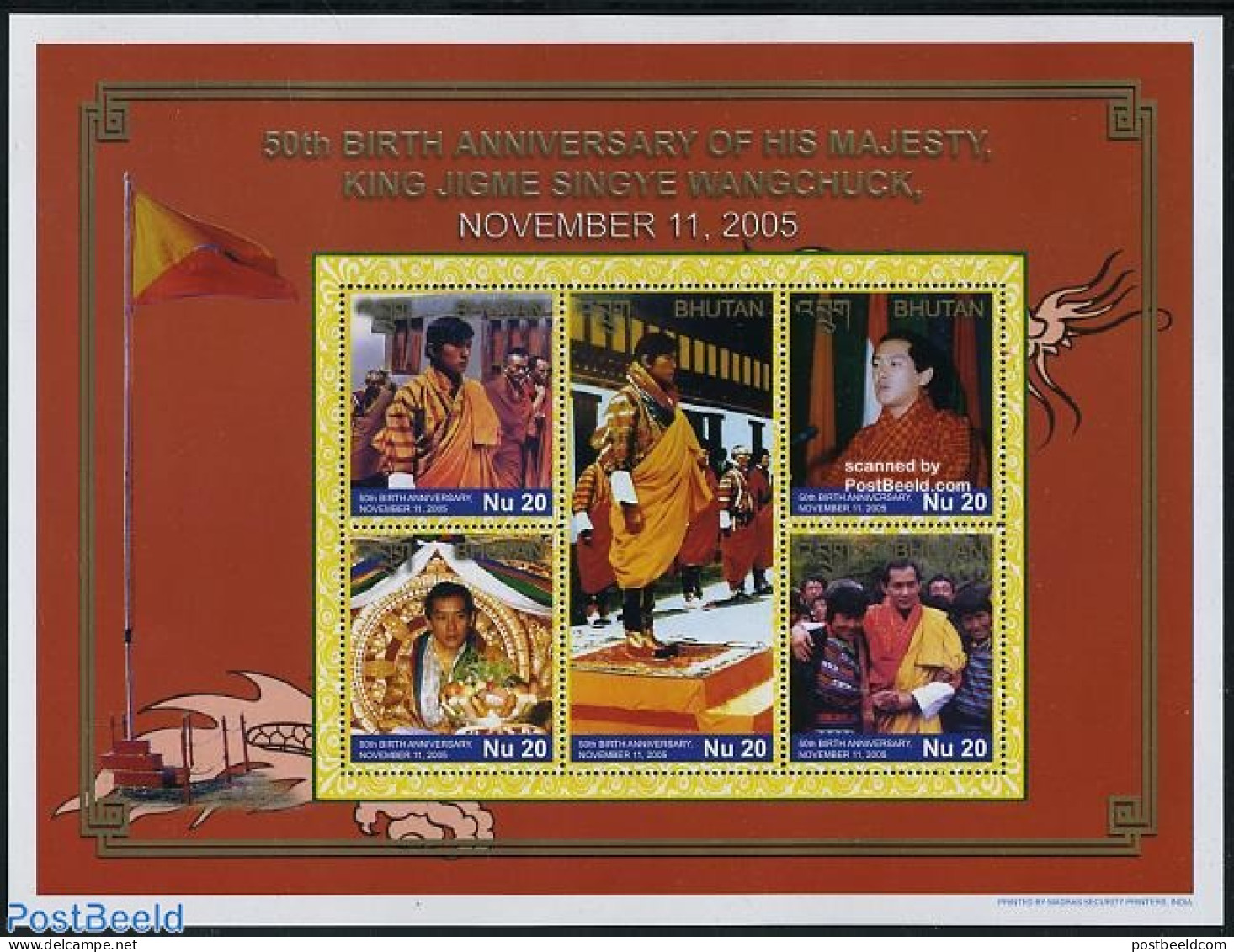 Bhutan 2005 King Birth Anniversary 5v M/s, Mint NH, History - Kings & Queens (Royalty) - Royalties, Royals