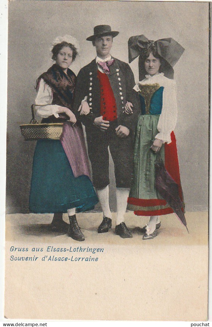 TE 19- GRUSS AUS ELSASS LOTHRINGEN - SOUVENIR D' ALSACE  LORRAINE - CARTE COLORISEE - 2 SCANS - Personnages