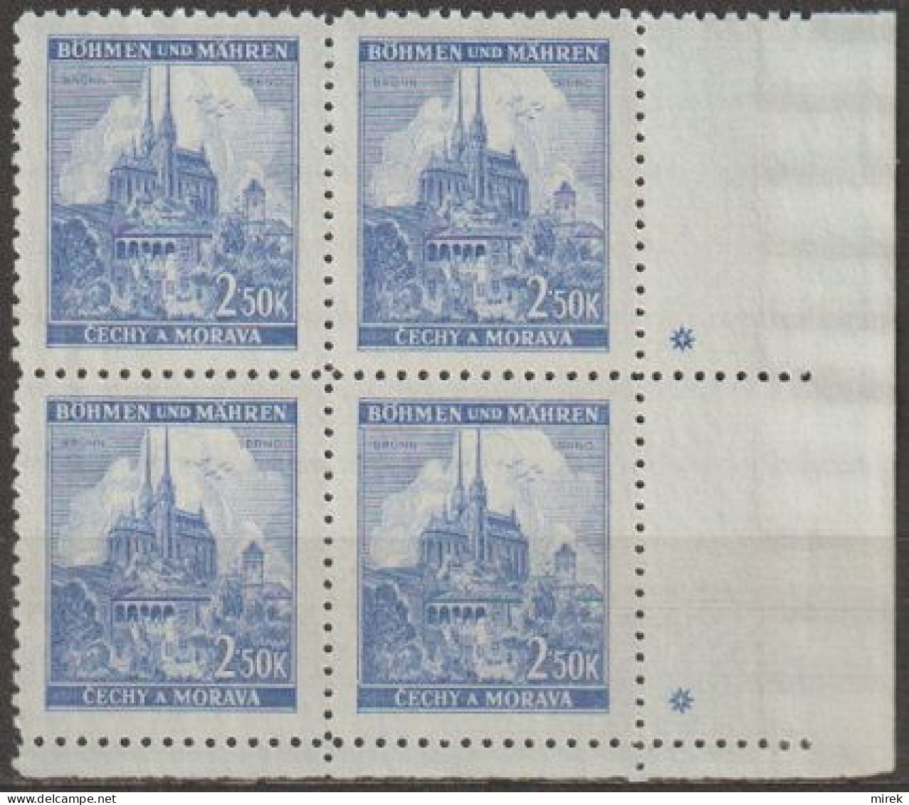 132/ Pof. 60, Dark Grey Blue; Corner 4-block, Plate Mark + - Unused Stamps