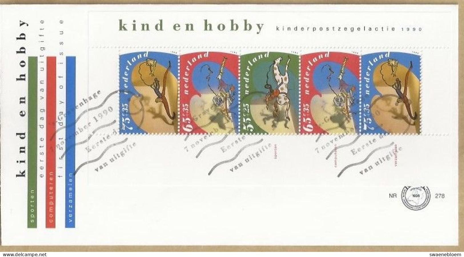 NL.- FDC. NVPH Nr. 278a. EERSTE DAG VAN UITGIFTE. FIRST DAY OF ISSUE. 07-11-1990. SPORTEN. COMPUTEREN. VERZAMELEN. - FDC