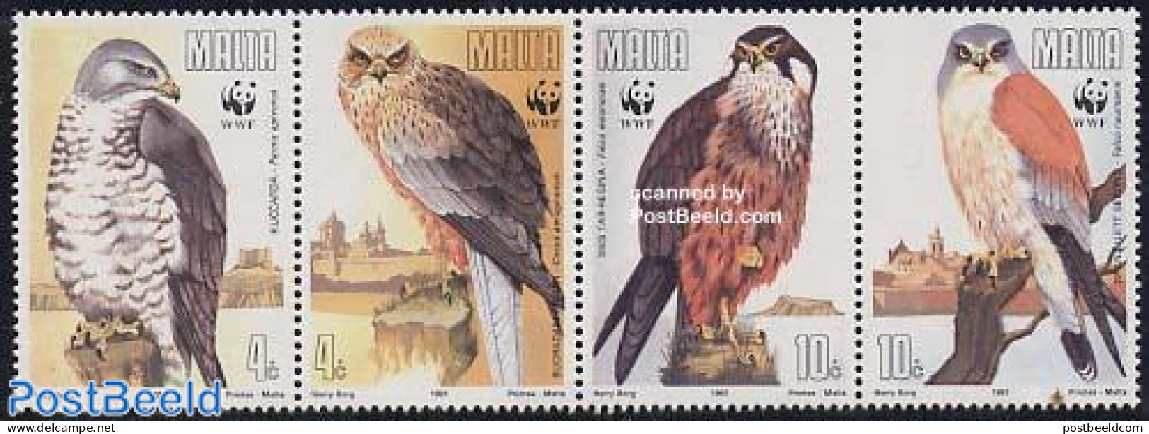 Malta 1991 WWF, Birds 4v [:::], Mint NH, Nature - Birds - Birds Of Prey - World Wildlife Fund (WWF) - Malta
