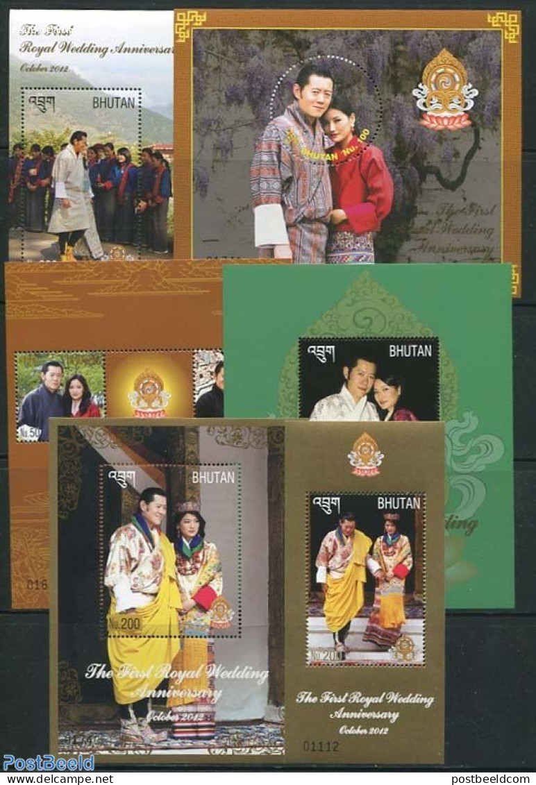 Bhutan 2012 Royal Wedding 6 S/s, Mint NH, History - Kings & Queens (Royalty) - Royalties, Royals
