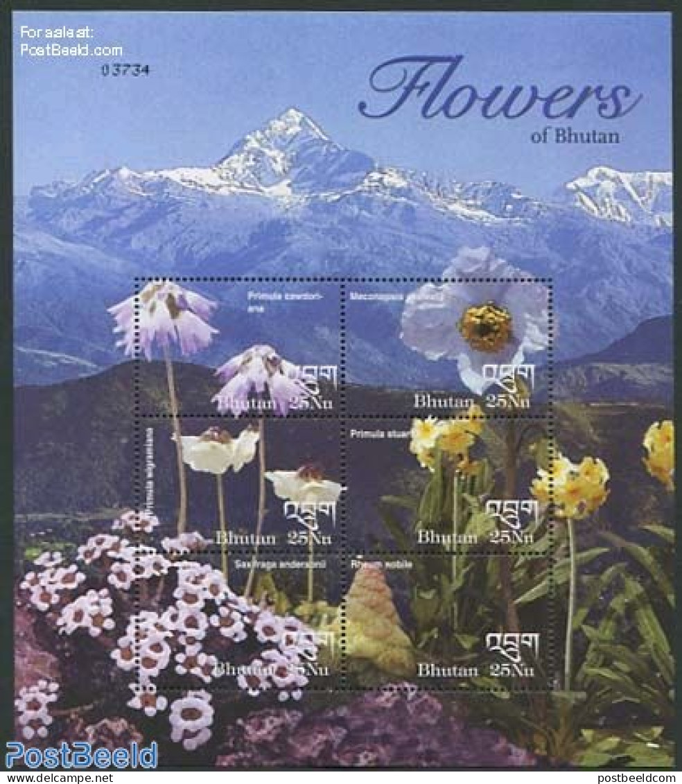 Bhutan 2002 Flowers 6v M/s, Mint NH, Nature - Flowers & Plants - Bhutan