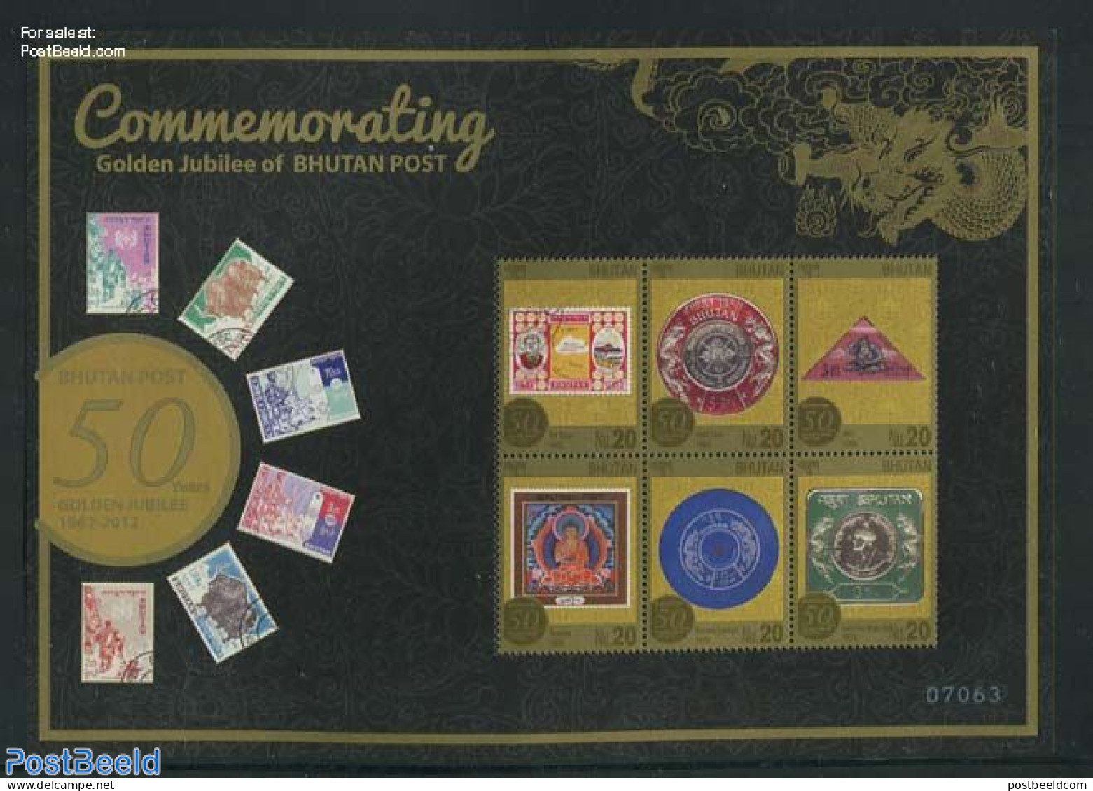 Bhutan 2013 Bhutan Post Golden Jubilee 6v M/s, Mint NH, Post - Stamps On Stamps - Post
