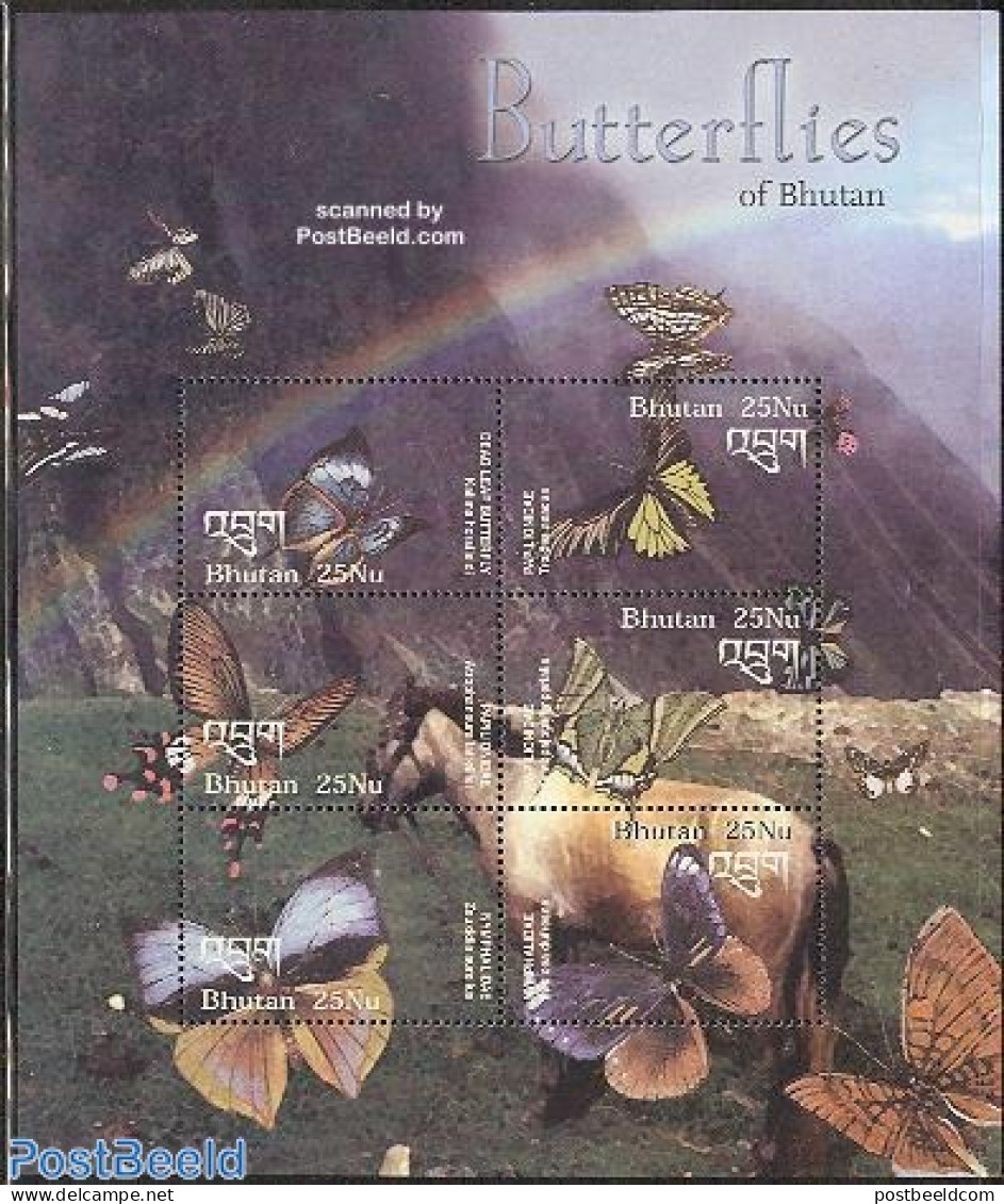 Bhutan 2003 Butterflies 6v M/s, Mint NH, Nature - Butterflies - Horses - Bhutan