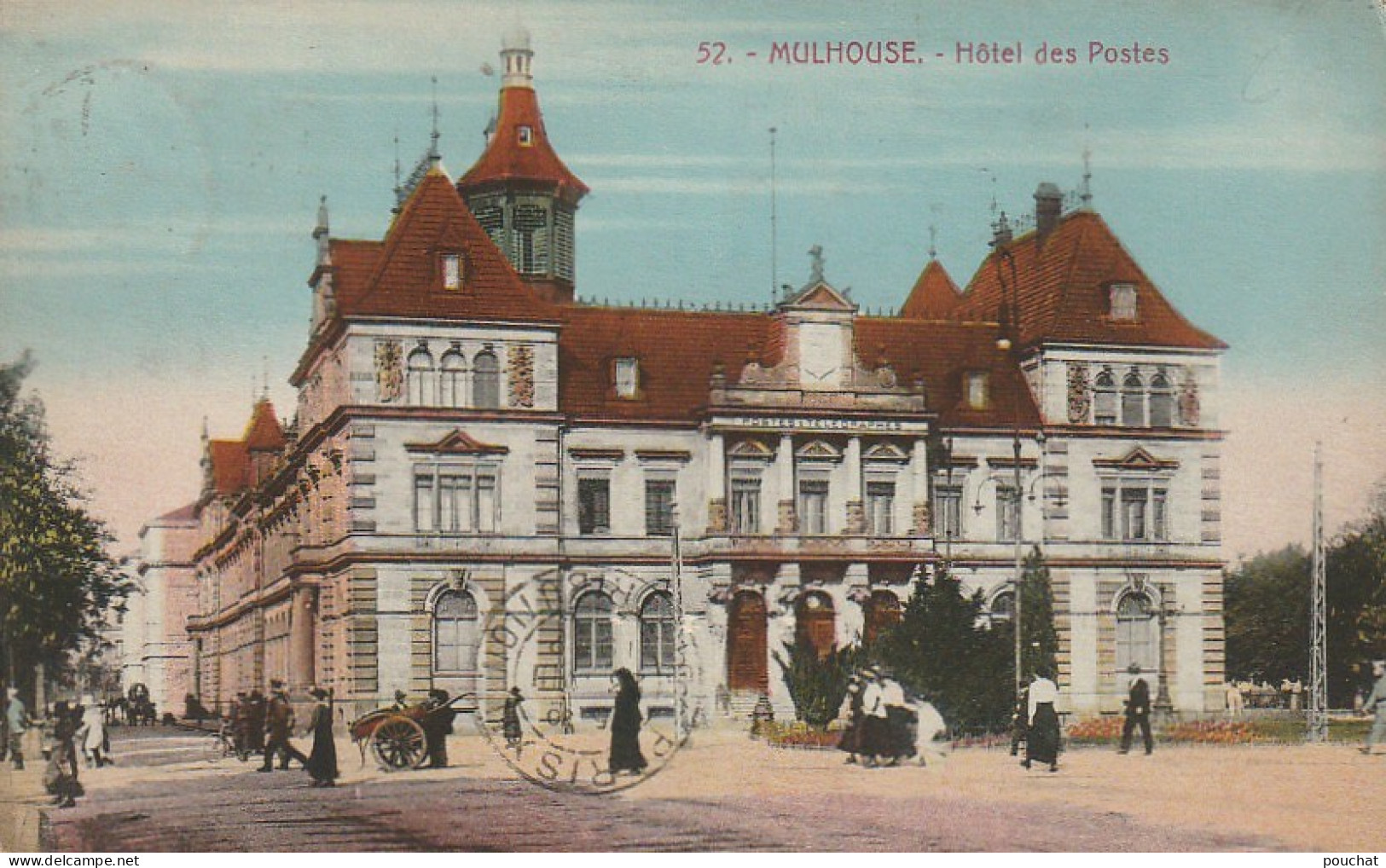 TE 21-(68) MULHOUSE - HOTEL DES POSTES - EDIT . BERGERET , STRASBOURG - CARTE COLORISEE  - 2 SCANS - Mulhouse