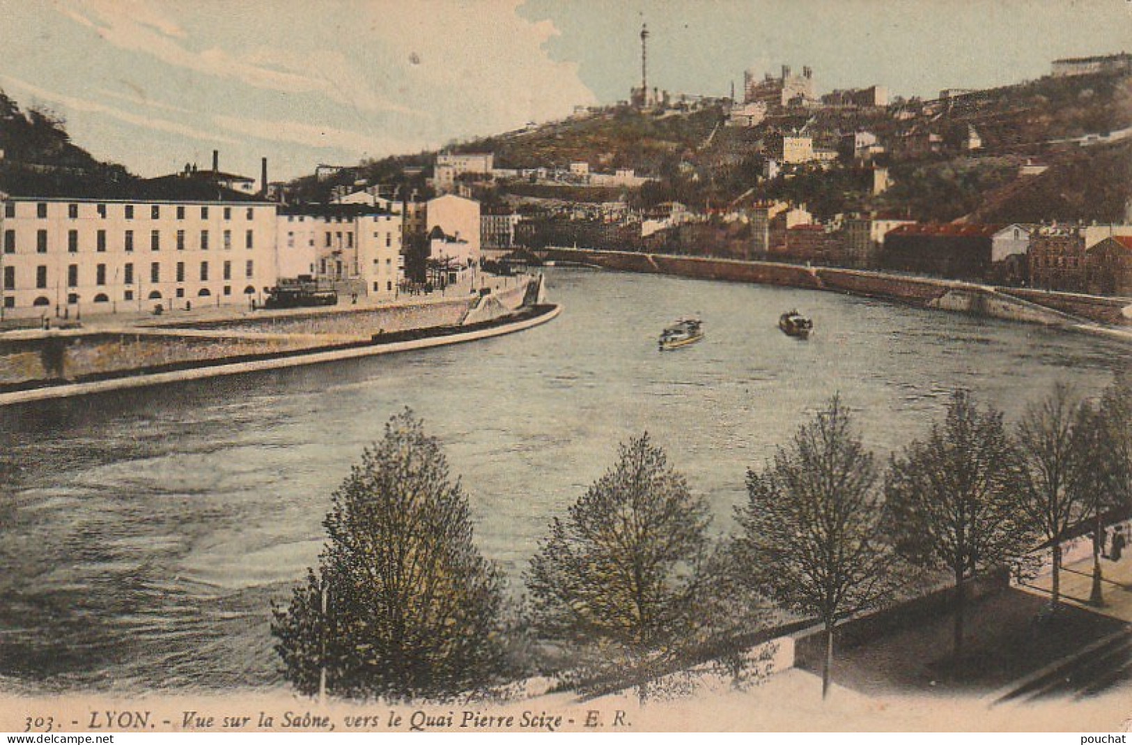 TE 22-(69) LYON - VUE SUR LA SAONE , VERS LE QUAI  PIERRE SCIZE - CARTE COLORISEE - 2 SCANS - Sonstige & Ohne Zuordnung