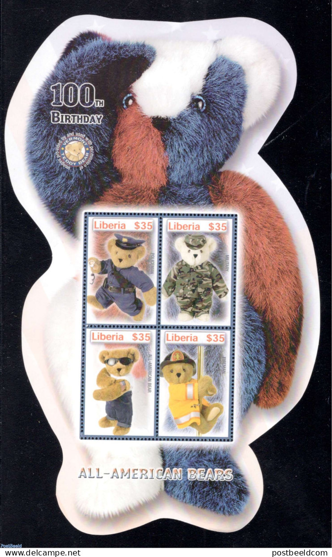 Liberia 2002 Teddybears 4v M/s, Mint NH, Various - Teddy Bears - Toys & Children's Games - Autres & Non Classés
