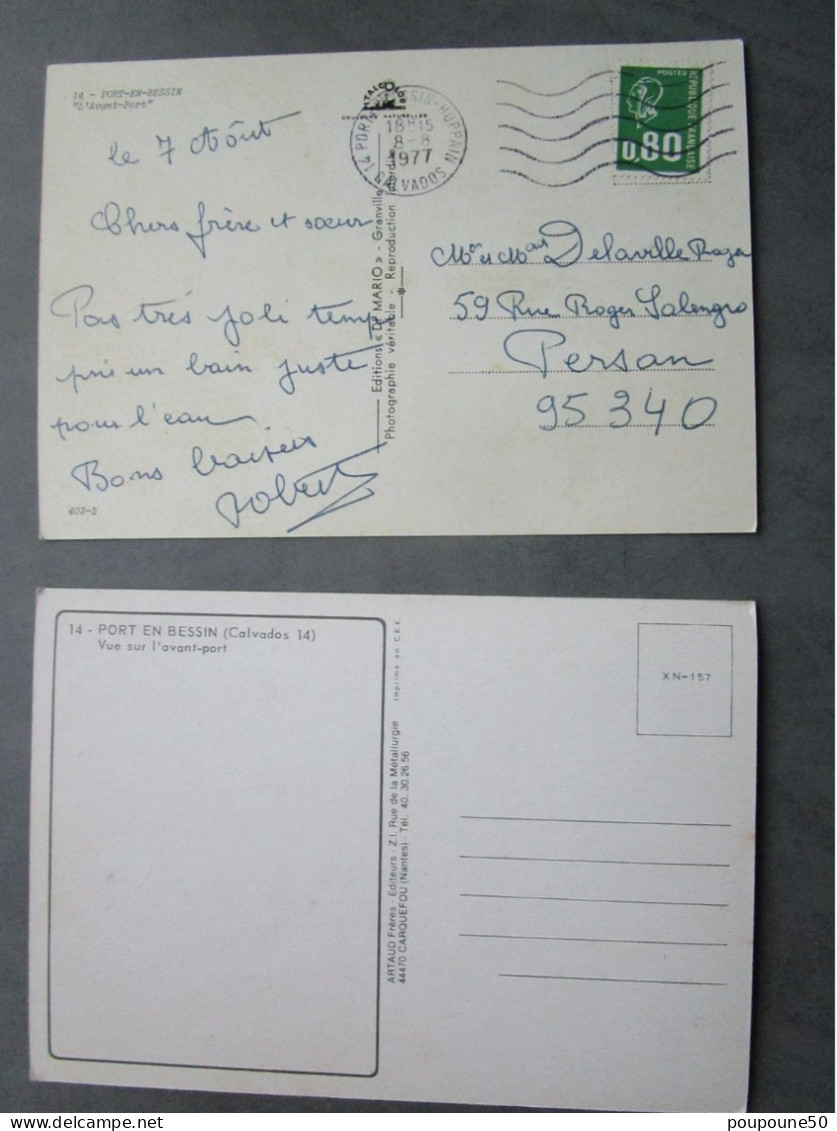 CP 14 Calvados PORT En BESSIN Huppain  - LOT DE 2 CARTES   - L'avant Port  , La Falaise , La Tour Vauban  Vers 1970 - Port-en-Bessin-Huppain