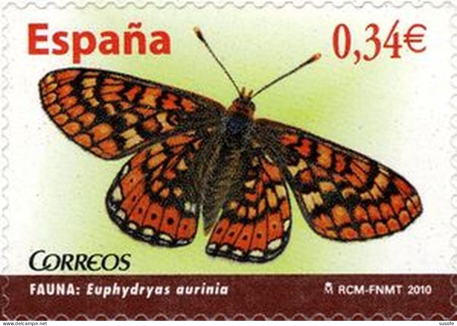 España 2010 Edifil 4534 Sello ** Fauna Mariposa Butterfly Euphydryas Aurinia Michel 4493 Yvert 4198 Spain Stamp Timbre - Ungebraucht