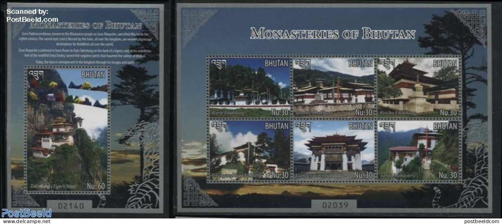 Bhutan 2015 Monasteries 2 S/s, Mint NH, Religion - Churches, Temples, Mosques, Synagogues - Iglesias Y Catedrales