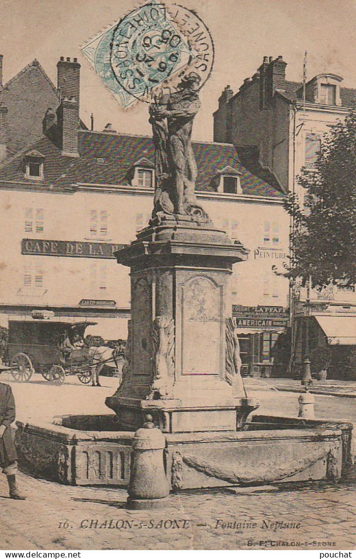 TE 23-(71) CHALON SUR SAONE - FONTAINE NEPTUNE - CAFE DE LA HALLE  - ANIMATION - 2 SCANS - Chalon Sur Saone