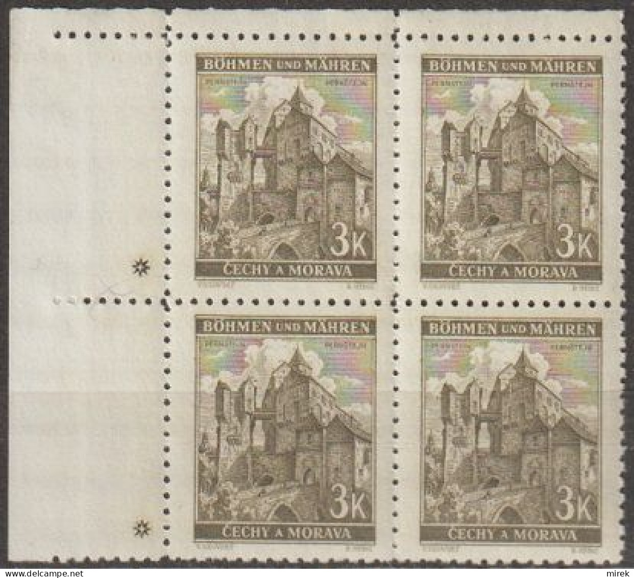 133/ Pof. 61, Brown Olive; Corner 4-block, Plate Mark + - Unused Stamps