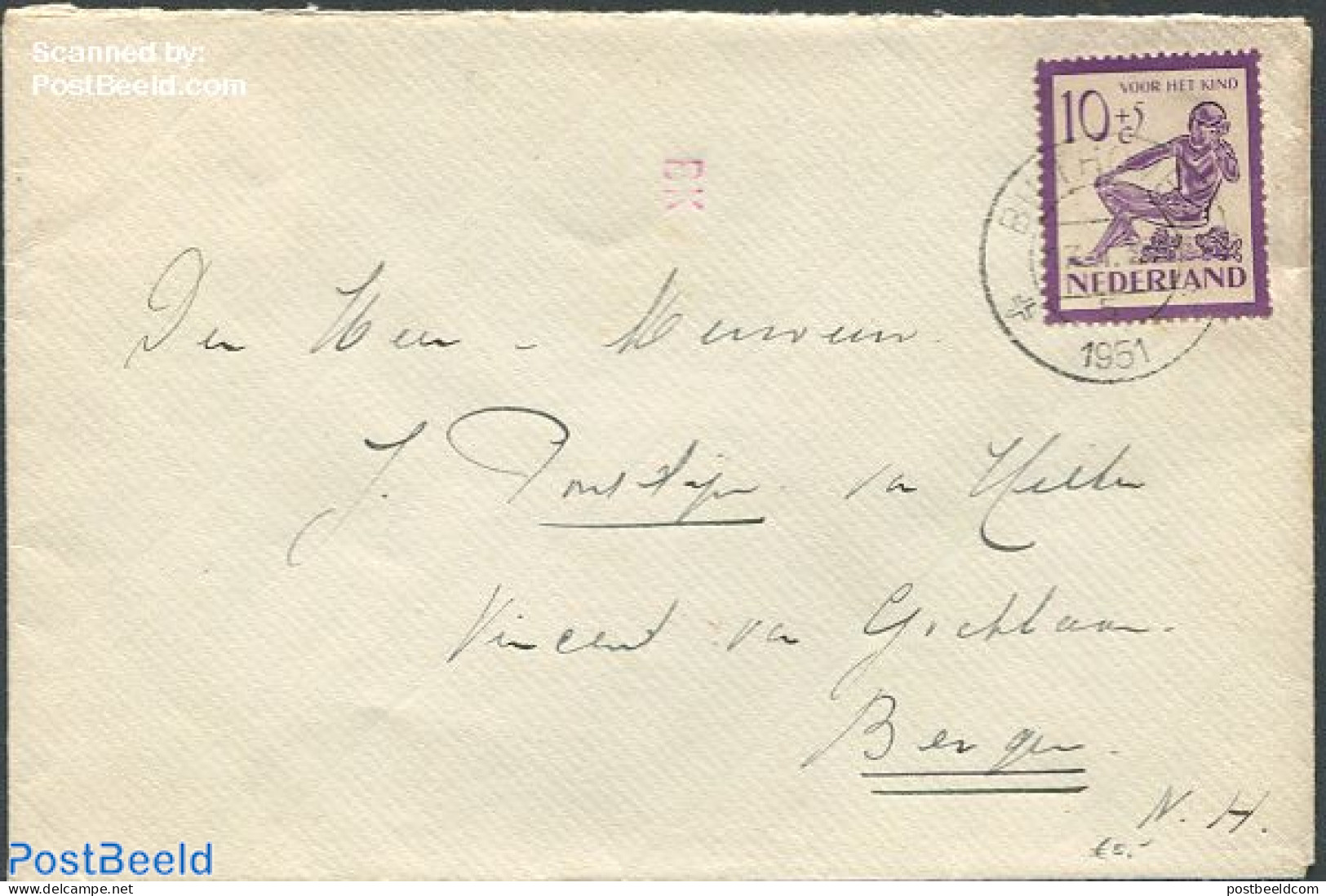 Netherlands 1950 Cover From Bilthoven To Bergen With Nvhp No.566, Postal History, Art - Children Drawings - Briefe U. Dokumente